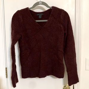 Cozy Wine Red V Neck Sweater